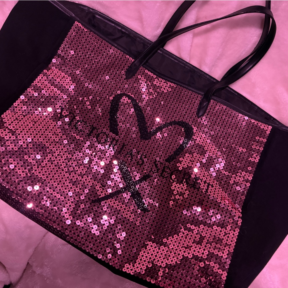 Victoria's Secret Black and Pink Sequin Large Tote - Picture 6 of 6